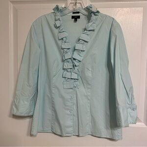 Talbots Light Blue Ruffle Front Button-Down Shirt